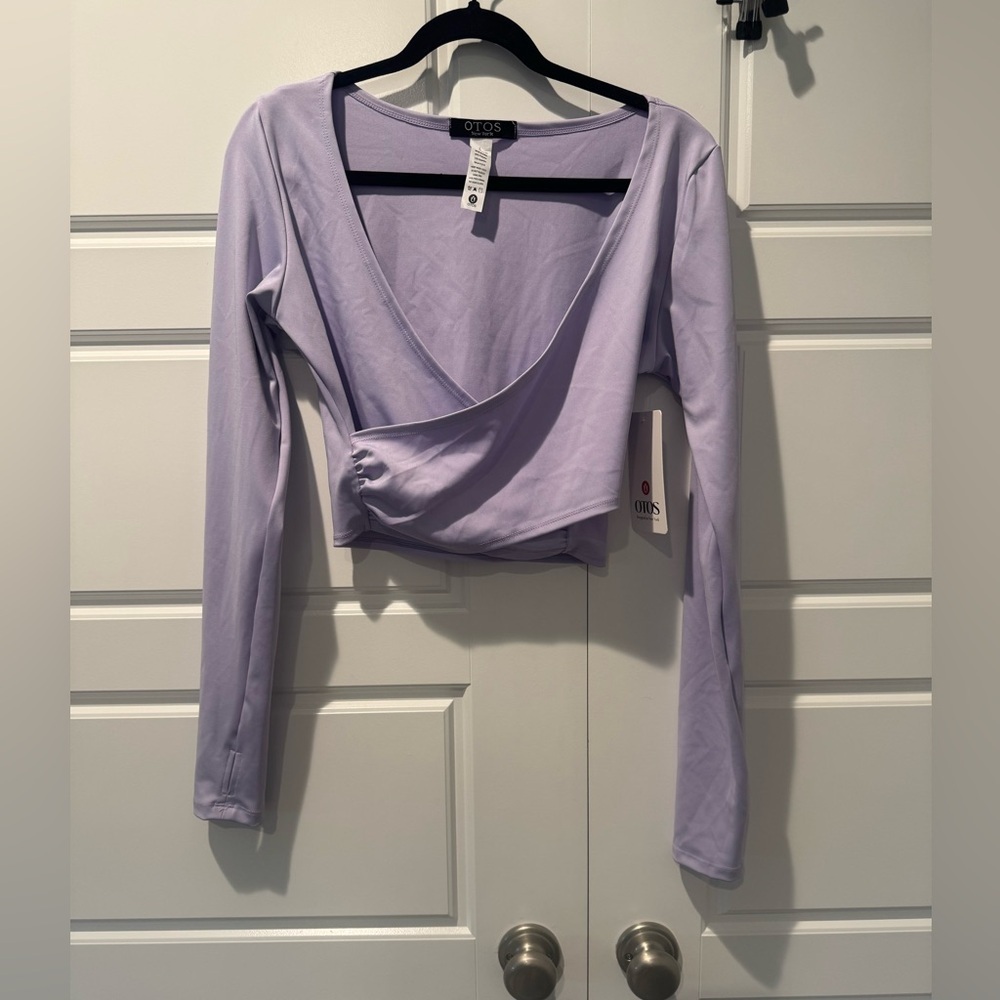 NWT OTOS Lavender Wrap Cropped Long Sleeve Yoga Athletic Womens Size Large